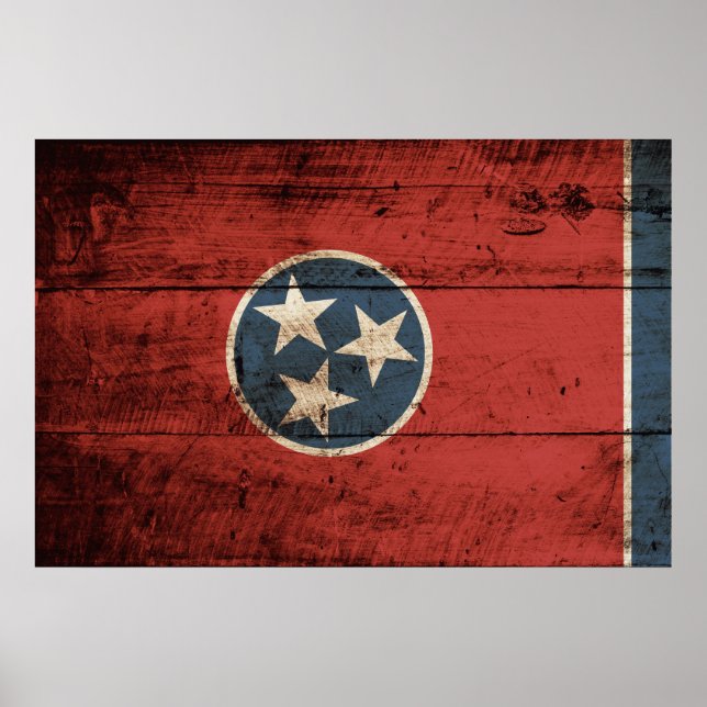 Póster Bandera estatal de Tennessee sobre grano de madera (Frente)