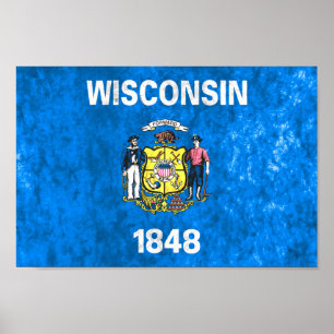 Póster Bandera estatal de Wisconsin