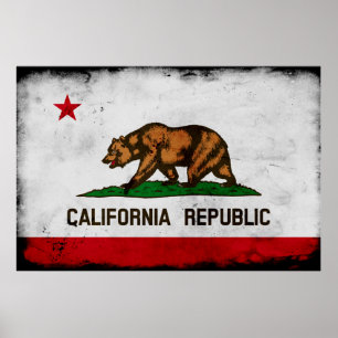 Póster Bandera Estatal Grunge Patriótica de California