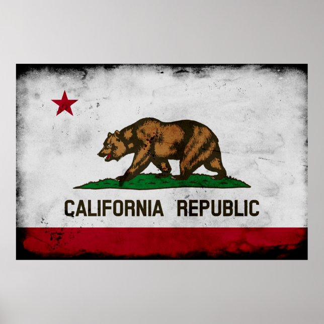Póster Bandera Estatal Grunge Patriótica de California (Frente)