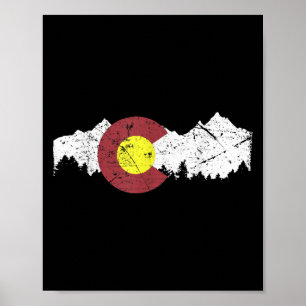 Póster Bandera Estatal Retro Montañas Rocosas Colorado Es