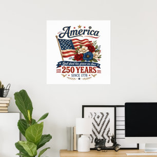 Póster Bandera floral de 250 años de América