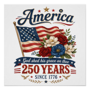 Póster Bandera floral de 250 años de América