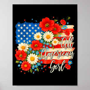 Póster Bandera floral del 4 de julio americano día de la