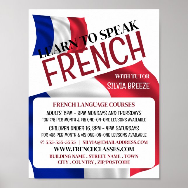 Póster Bandera Francesa, Anuncio del curso de francés (Frente)