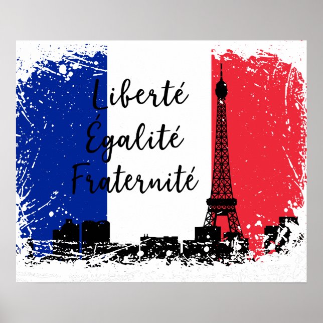 Póster Bandera francesa Liberté Egaliteé Fraternité Eiffe (Frente)