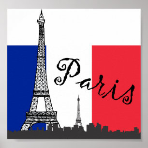 Póster Bandera francesa y la Torre Eiffel