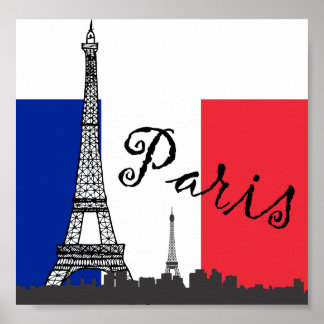 Póster Bandera francesa y la Torre Eiffel
