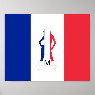 Póster Bandera francesa y monograma de chica
