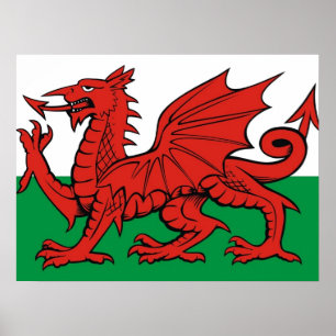 Póster Bandera Galés, "byth de Cymru",    el dragón roj