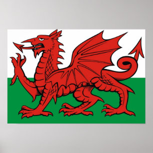 Póster Bandera Galés, "byth de Cymru",    el dragón roj