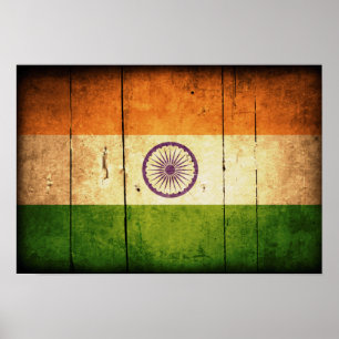Póster Bandera india de madera