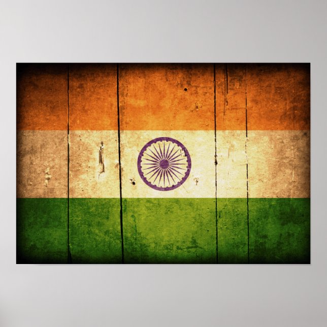 Póster Bandera india de madera (Frente)