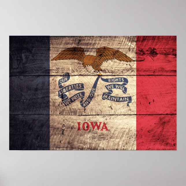 Póster Bandera Iowa De Madera Vieja; (Frente)