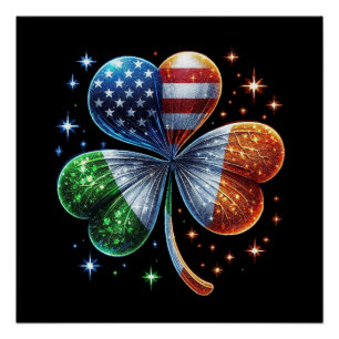 Póster Bandera irlandesa americana DÍA DE SAN PATRICIO