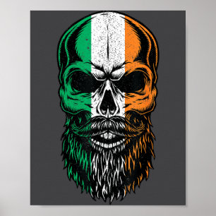 Póster Bandera irlandesa cráneo barbudo Día de San Patric