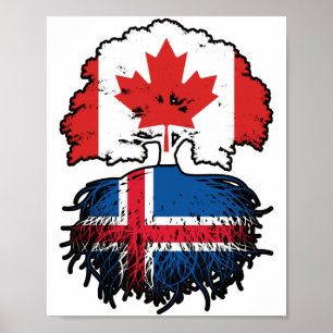 Póster Bandera islandesa de raíces de árboles de Canadá i