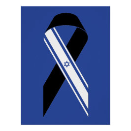 Póster Bandera israelí azul conmemorativo de la cinta neg