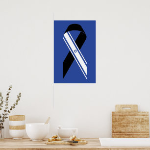 Póster Bandera israelí azul conmemorativo de la cinta neg