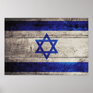 Póster Bandera israelí de madera antigua