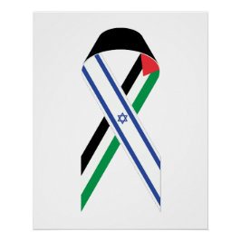 Póster Bandera israelí y palestina lazo de paz blanco