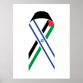 Póster Bandera israelí y palestina lazo de paz blanco
