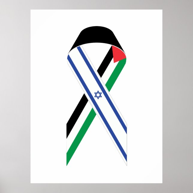 Póster Bandera israelí y palestina lazo de paz blanco (Frente)