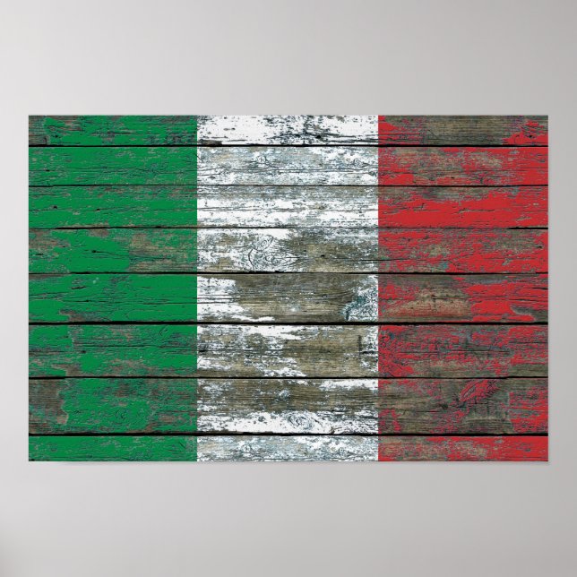 Póster Bandera italiana con efecto de tablas de madera en (Frente)