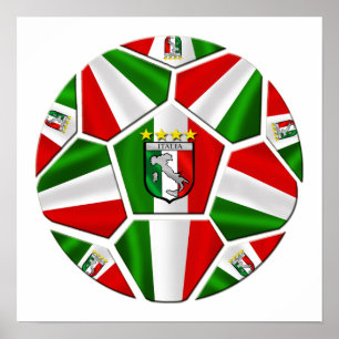 Póster Bandera italiana del balón de fútbol de Italia d