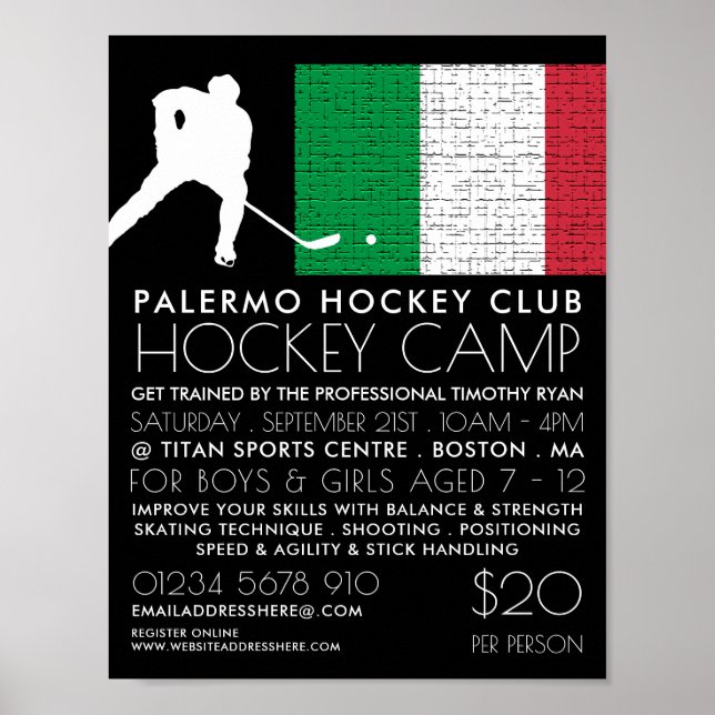 Póster Bandera italiana, jugador de hockey, publicidad de (Frente)