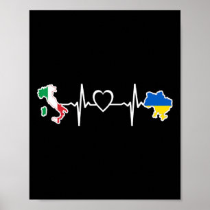 Póster Bandera italiana ucraniana - Ucrania Italia Latido