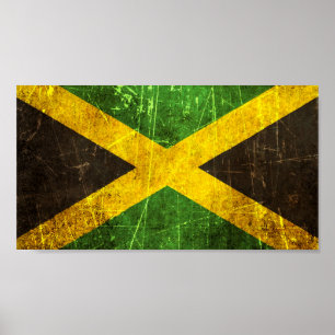 Póster Bandera jamaicana rasguñada y llevada del vintage