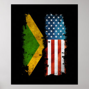 Póster Bandera Jamaiquina Estadounidense Jamaica Usa