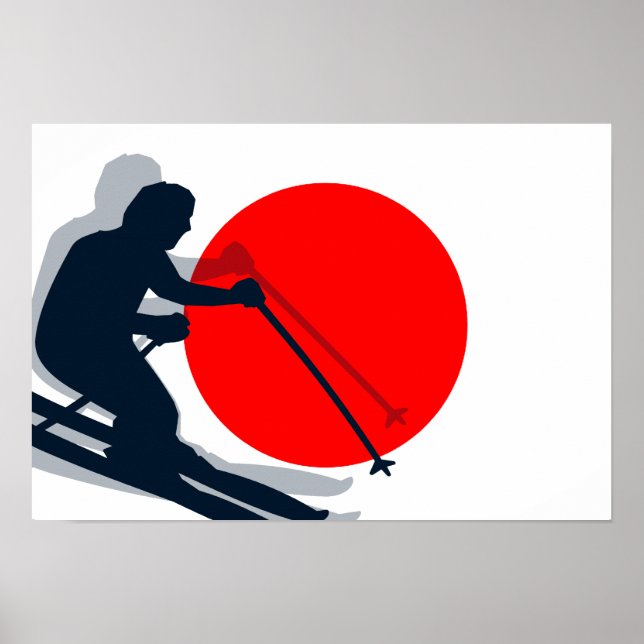 Póster Bandera japonesa esquia deportes de invierno en Ja (Frente)