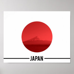 Póster Bandera japonesa - Monte Fuji, Japón