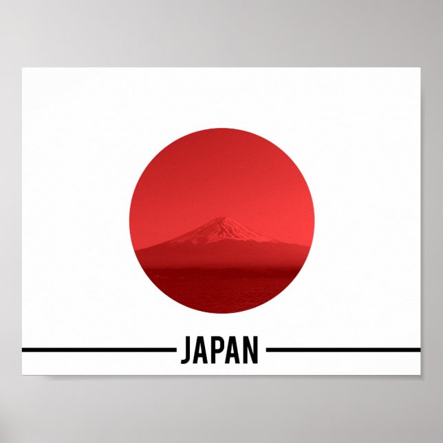 Póster Bandera japonesa - Monte Fuji, Japón (Frente)
