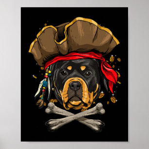 Póster Bandera Jolly Roger Pirata Perro Rottweiler Huesos
