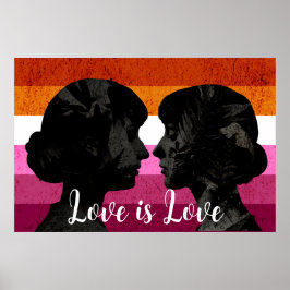 Póster Bandera lesbiana con dos siluetas femeninas