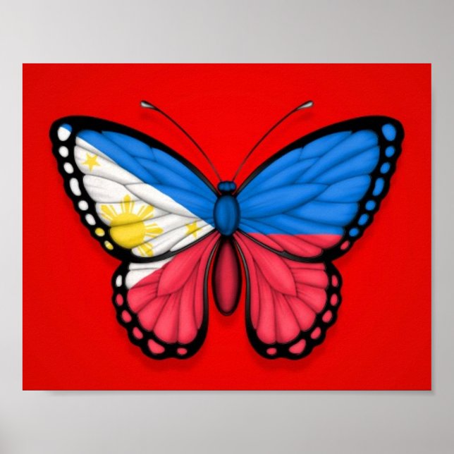 Póster Bandera mariposa filipina en rojo (Frente)
