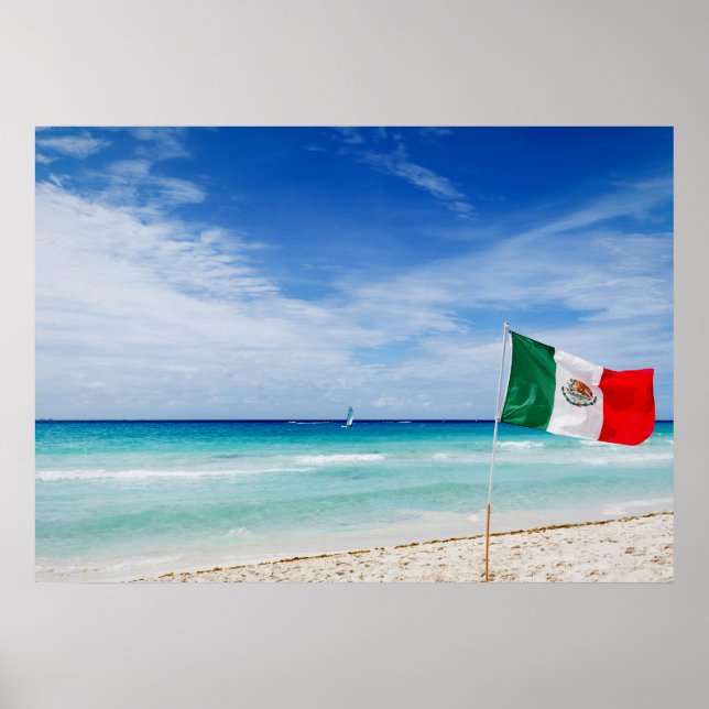 Póster Bandera mexicana en una playa (Frente)