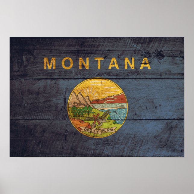 Póster Bandera Montana de la madera vieja (Frente)