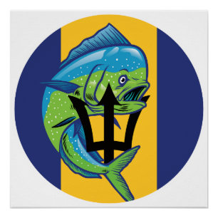 Póster Bandera nacional animal de Barbados Mahi-mahi