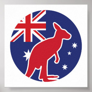 Póster Bandera nacional australiana canguro de Australia