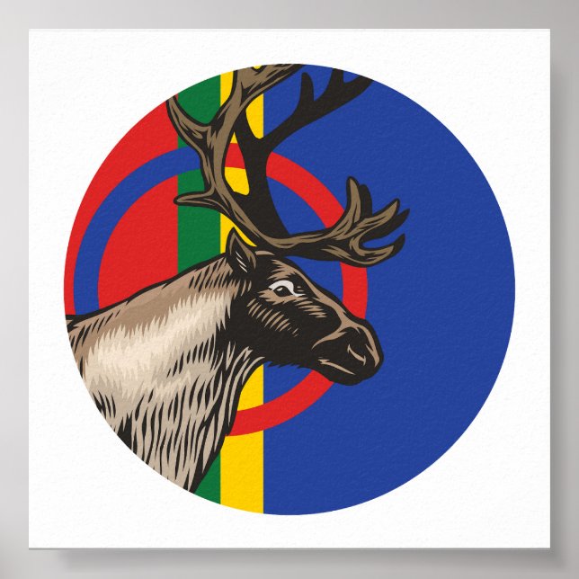 Póster Bandera nacional de los renos saami (Frente)