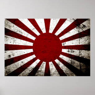Póster Bandera negra del sol naciente de Japón del Grunge