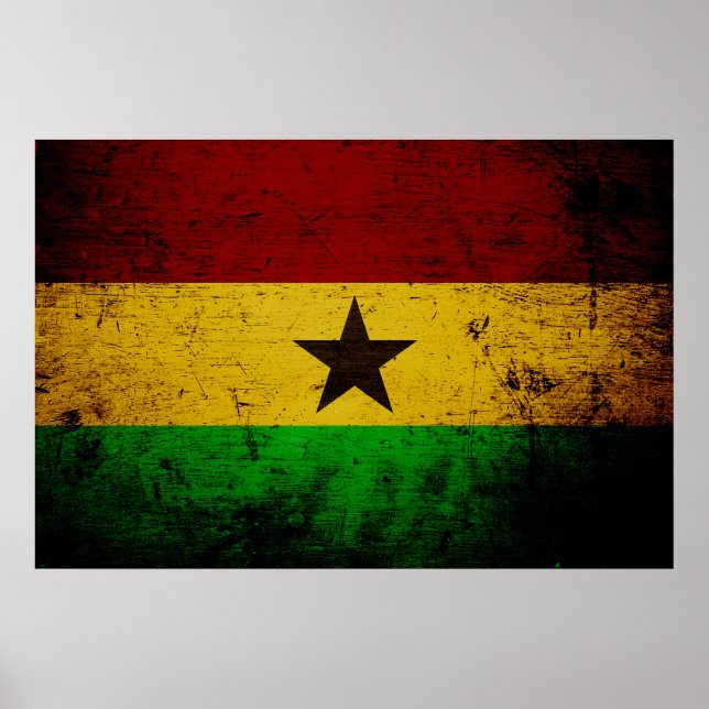 Póster Bandera negra grunge de Ghana (Frente)