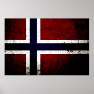 Póster Bandera negra grunge de Noruega