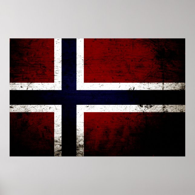 Póster Bandera negra grunge de Noruega (Frente)