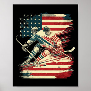 Póster Bandera norteamericana de hockey Estados Unidos Pa