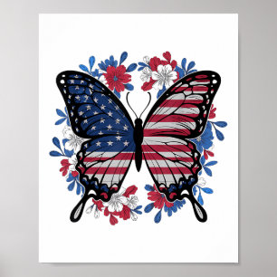 Póster Bandera Norteamericana De Mariposa Patriótica Eeuu
